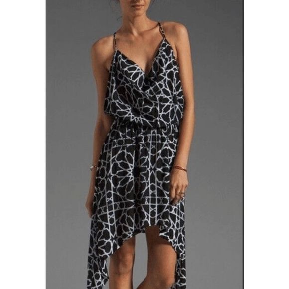 Indah Rinjani Draped Back Sun Dress BLUE Geometric Size Large, MSRP $132 - Picture 1 of 7
